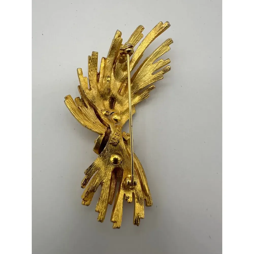Vintage BSK Signed Gold Tone Bundled Wheat Stalks Brooch Pin